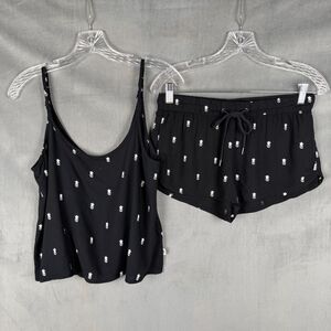 Vans Pineapple Skull Matching Set Black White Cami Tank Shorts XS S Skater Y2K
